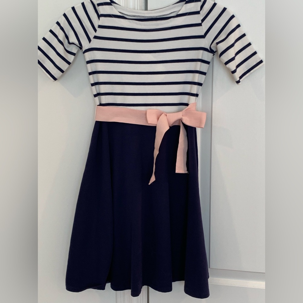 Navy and White Striped Kids Dress with Pink Belt by Hope and Henry.  NWT Sz M